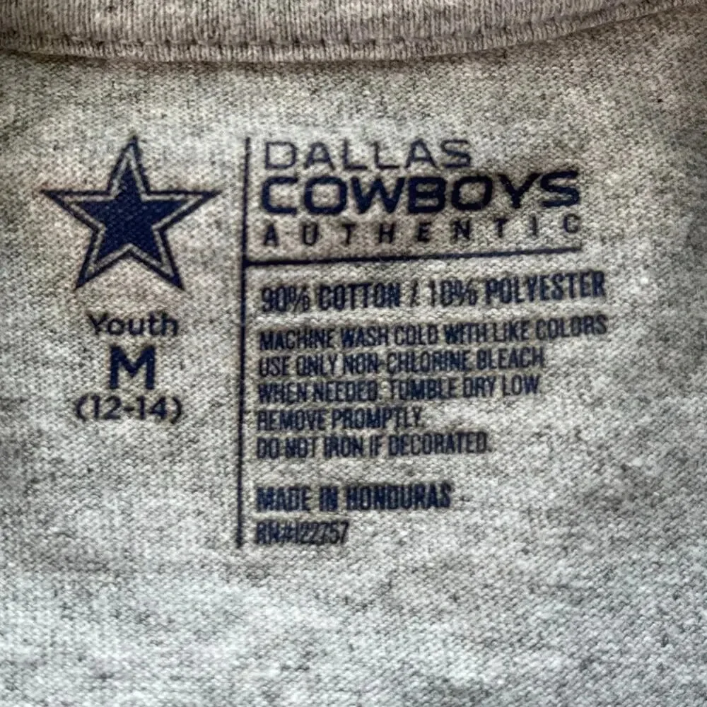 Dallas Cowboys Authentic Youth M (12-14)Logo Gray Tee Short Sleeves